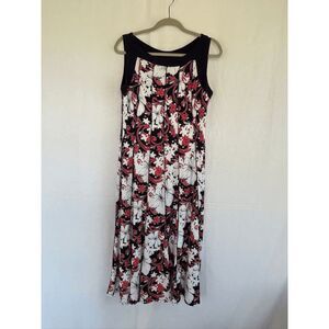 Women's Perceptions Dress Size Large, White, Red, Blue, Flowers ,Flowy, Long